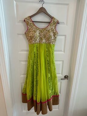 Indian Party Dress Partywear Lime Green Size M